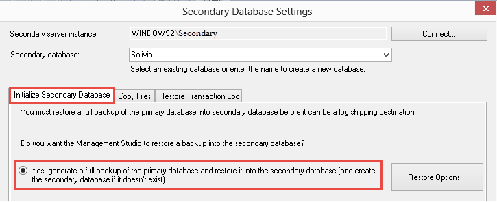Initialize Secondary Database