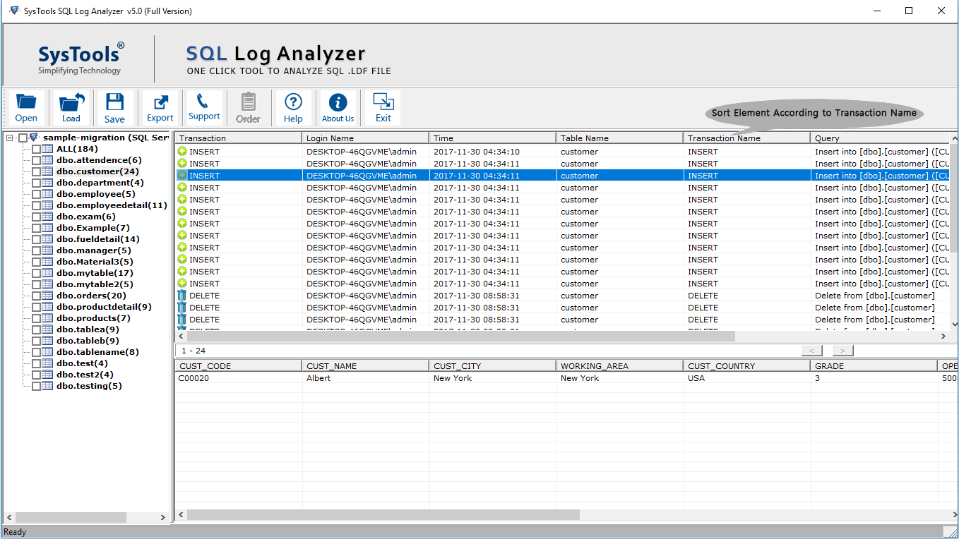 sort transactions